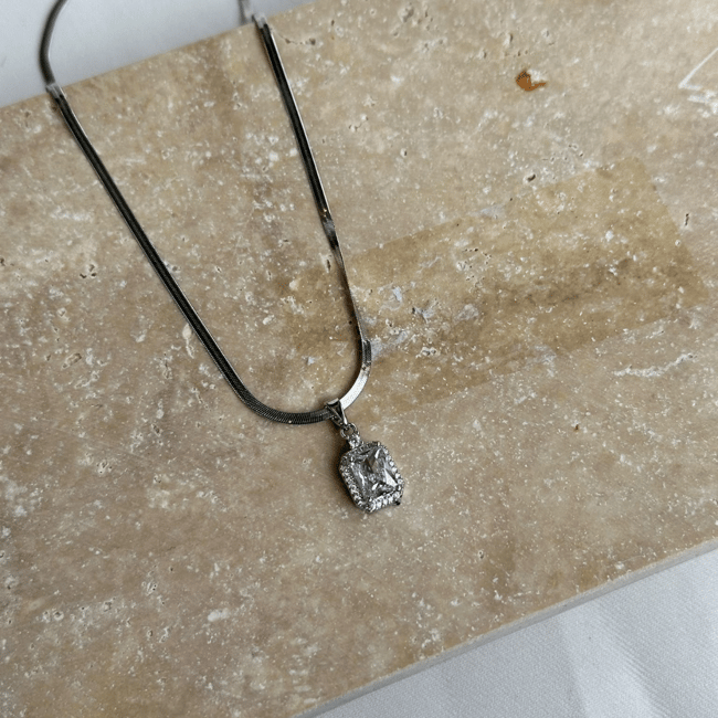 Baget Kesim Zirkon Taşlı İtalyan Ezme Zincir Silver Kolye