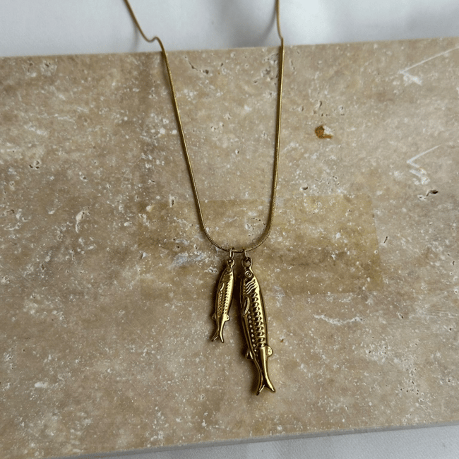 İkili Balık Charm Yılan Zincir Gold Kolye
