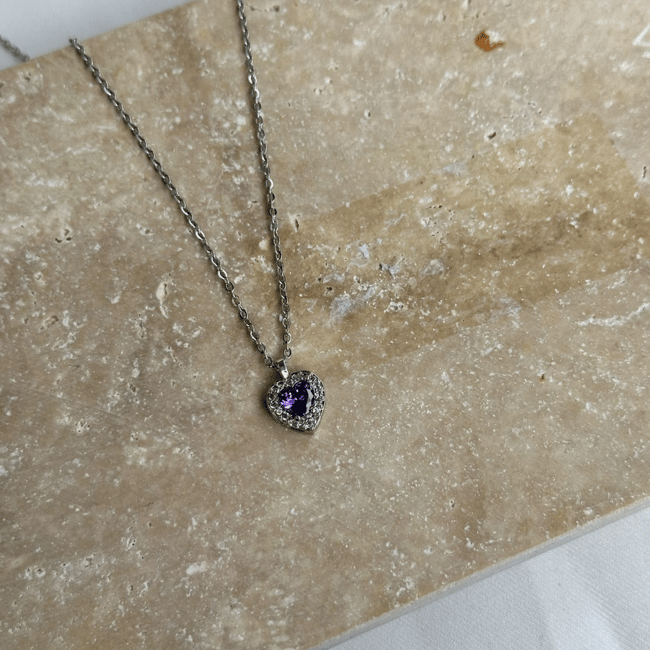 Mor Kalp Zirkon Taşlı Silver Kolye