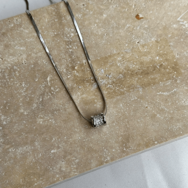 Tamtur Zirkon Taşlı Silindir Yılan Zincir Silver Kolye