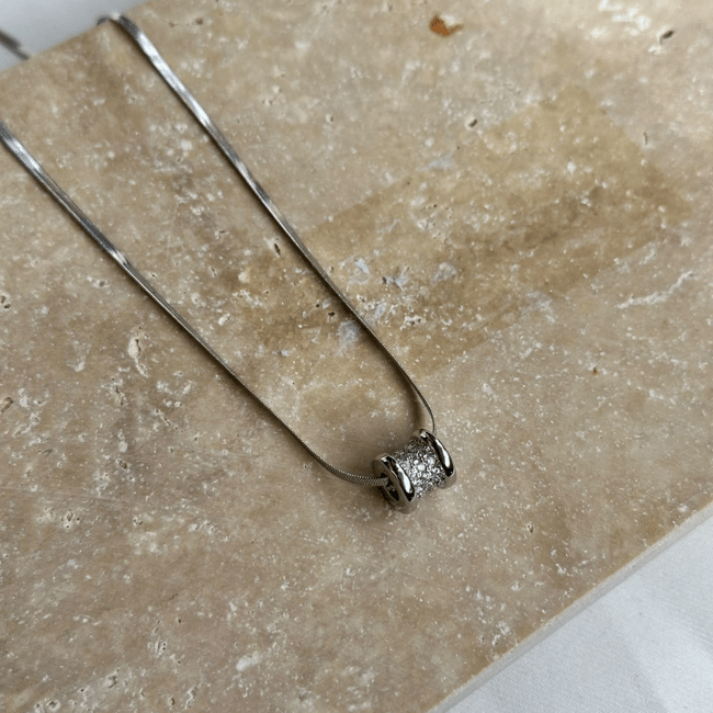 Tamtur Zirkon Taşlı Silindir Yılan Zincir Silver Kolye