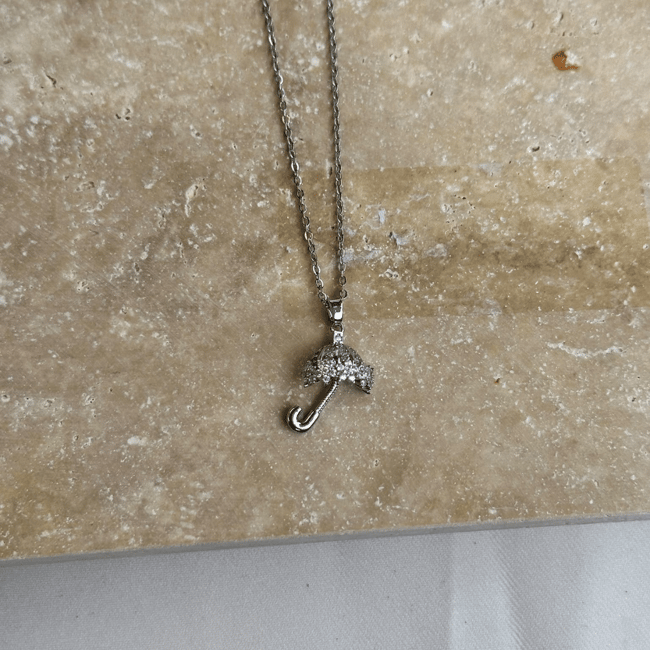 Zirkon Taş İşlemeli Şemsiye Motifli Silver Kolye