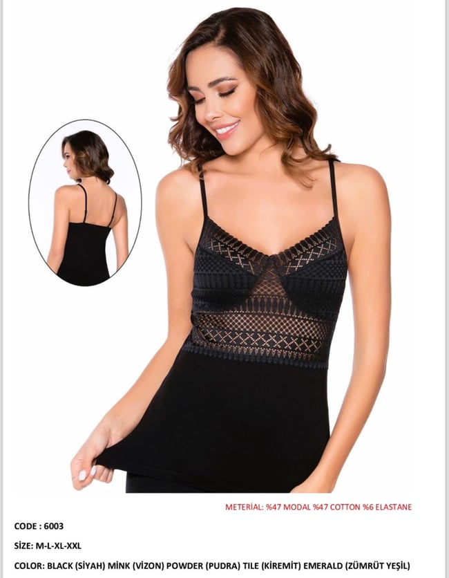 Belinay 6003 Askısı Ayarlanabilir Dantelli Atlet