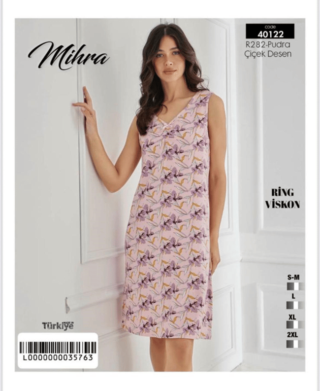 Mihra 40122-R282 Kadın Bambu Viskon Yaka Büzmeli Sıfır Kol Elbise