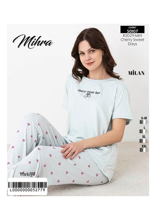 Mihra 50107-R3029 Kadın Bambu Kısa Kol Pijama Takımı