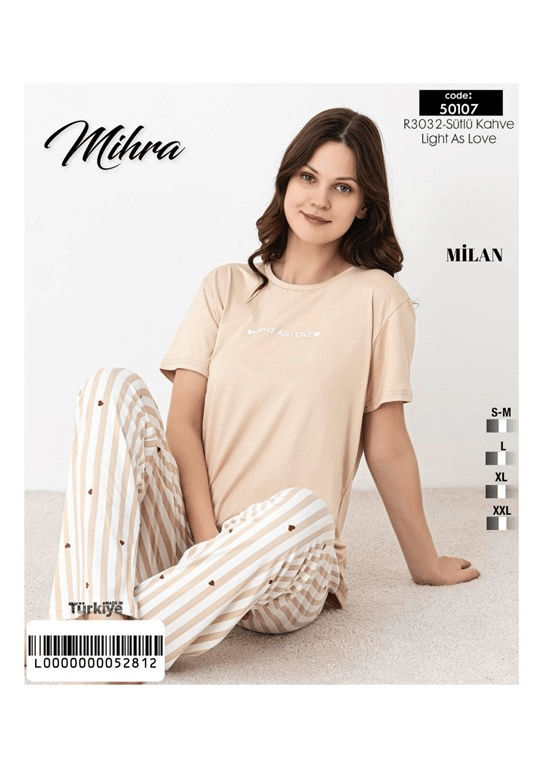 Mihra 50107-R3032 Kadın Bambu Kısa Kol Pijama Takımı