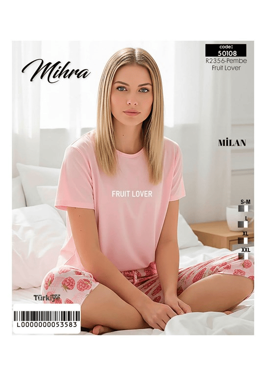 Mihra 50108-R2356 Kadın Bambu Milan Baskılı Kaprili Pijama Takım