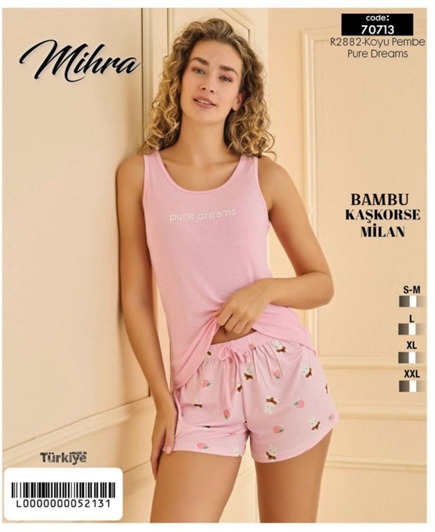 Mihra 70713-R2882 Kadın Bambu Kaşkorse Milan Şortlu Atlet Takımı