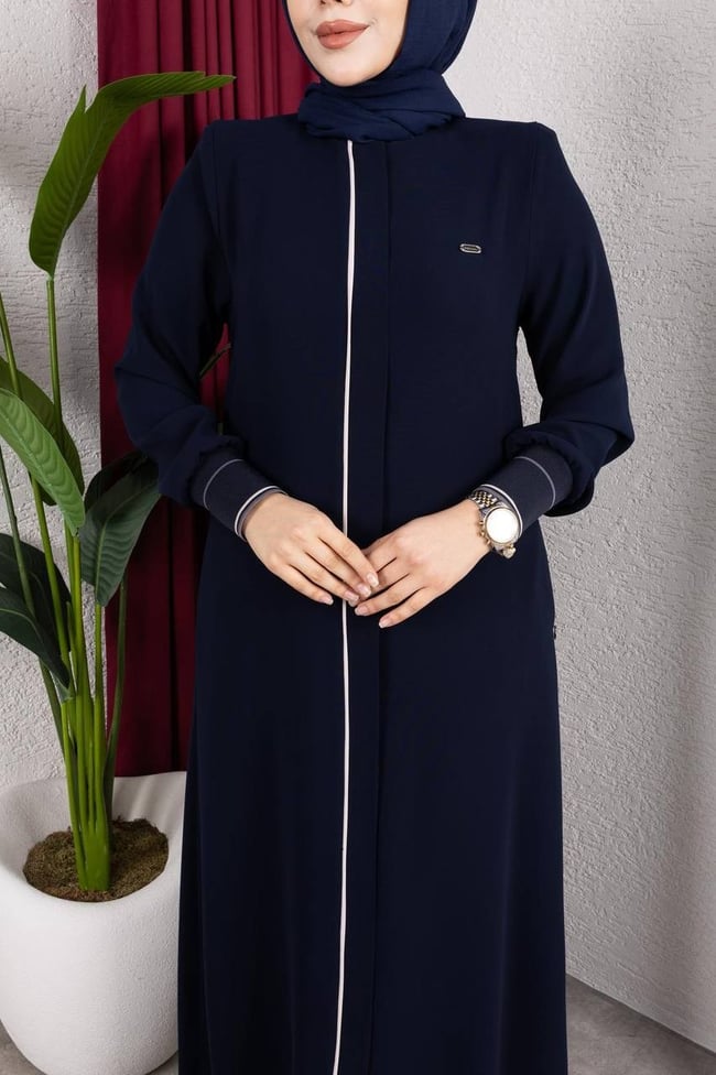 Biye Şerit Detaylı Ferace 2329 Lacivert