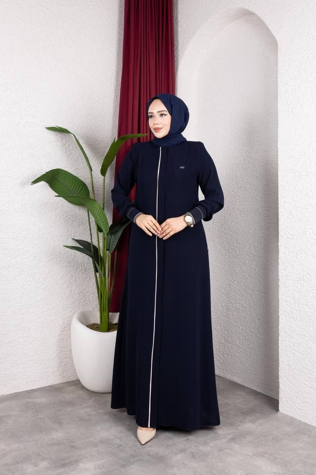 Biye Şerit Detaylı Ferace 2329 Lacivert