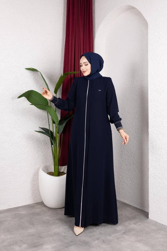 Biye Şerit Detaylı Ferace 2329 Lacivert
