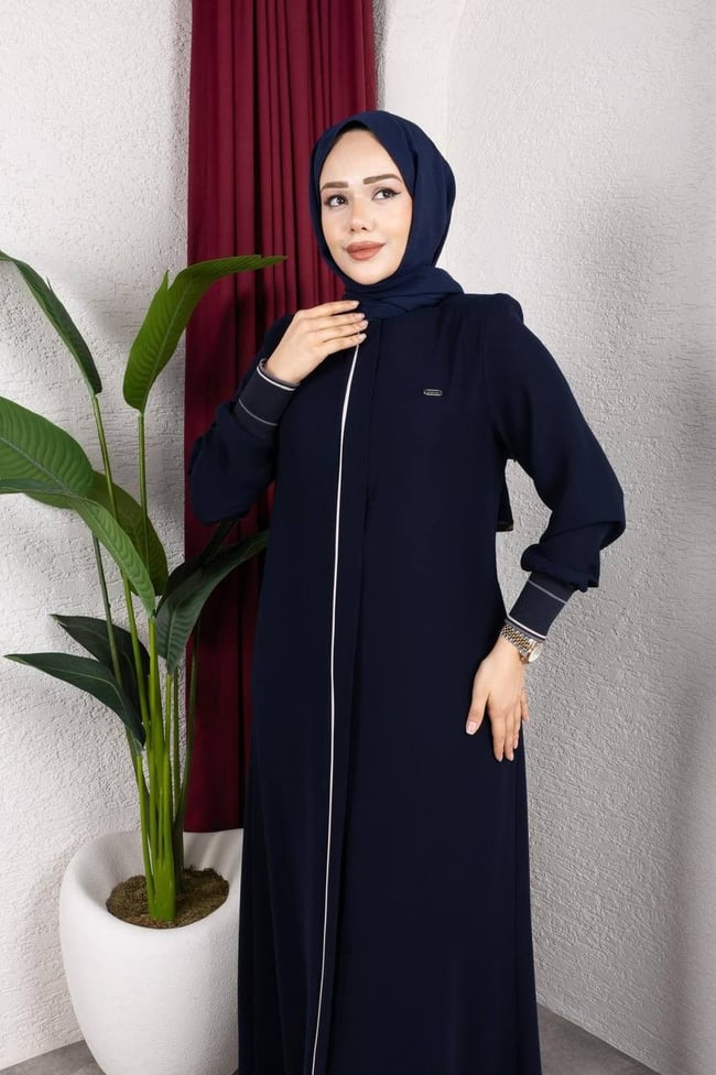 Biye Şerit Detaylı Ferace 2329 Lacivert