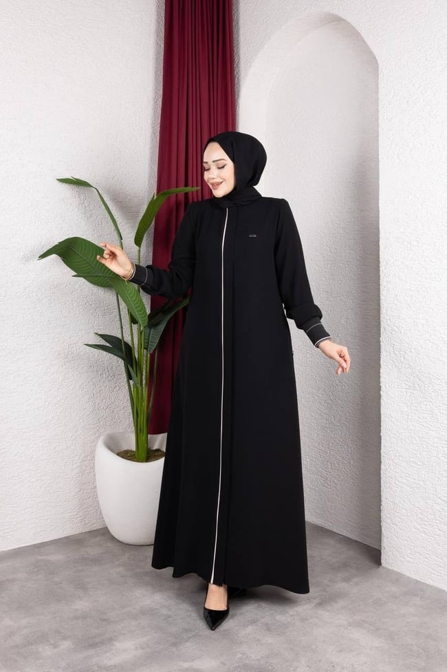Biye Şerit Detaylı Ferace 2329 Siyah