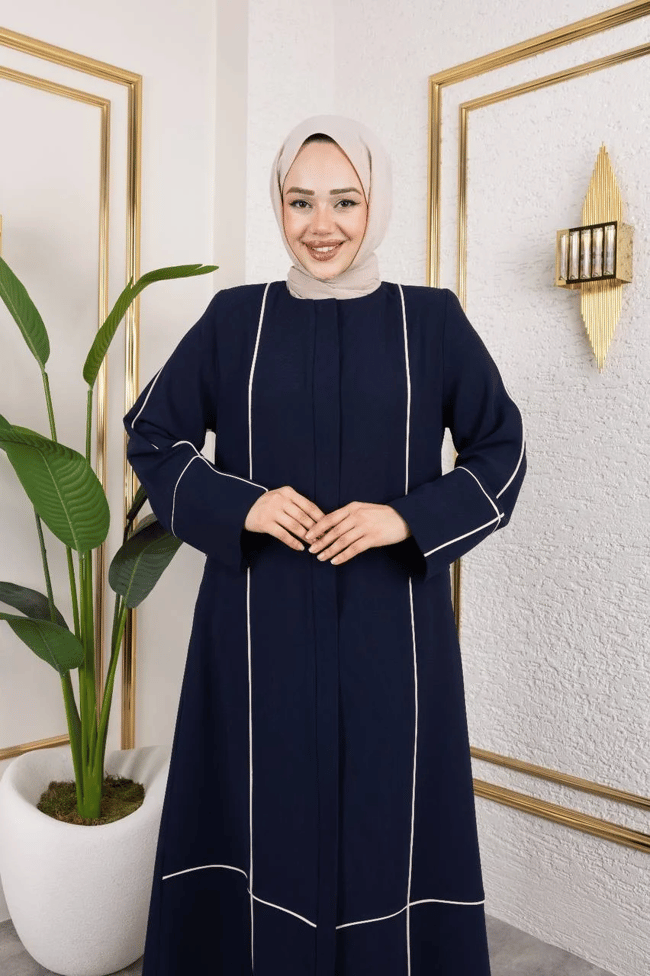 Şerit Desenli Şık Ferace  2297 Lacivert