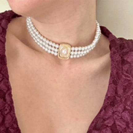 3 Sıralı İnci Vip Choker Kolye