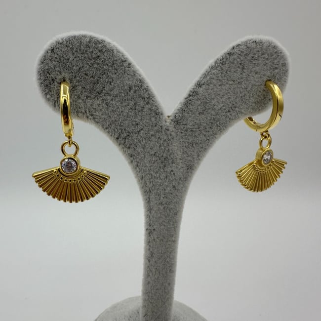 Gold Yelpaze Gümüş Küpe - 925 ayar gümüş
