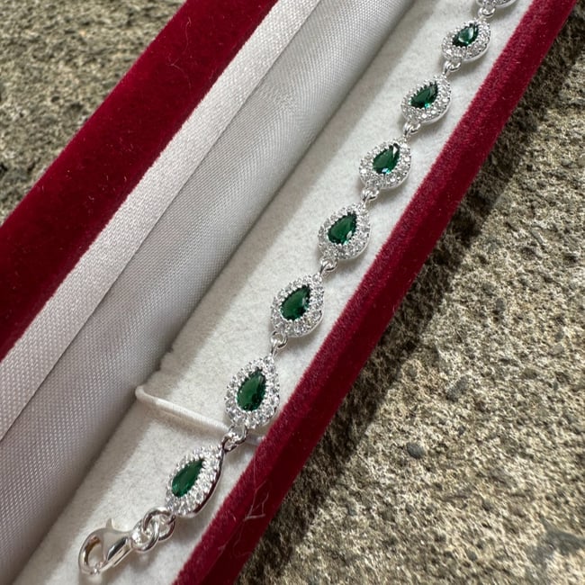 Yeşil Zümrüt Taş Bileklik - 925 ayar gümüş