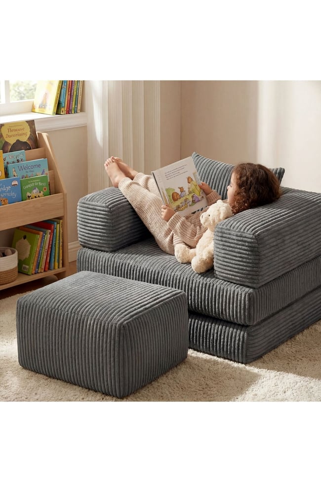 Premium Koyu Gri Fitilli Kadife Modüler Çocuk Koltuğu ve Puf Seti - Bebek Dinlenme Koltuğu- Foamly
Duo Sünger Koltuk - Foamly