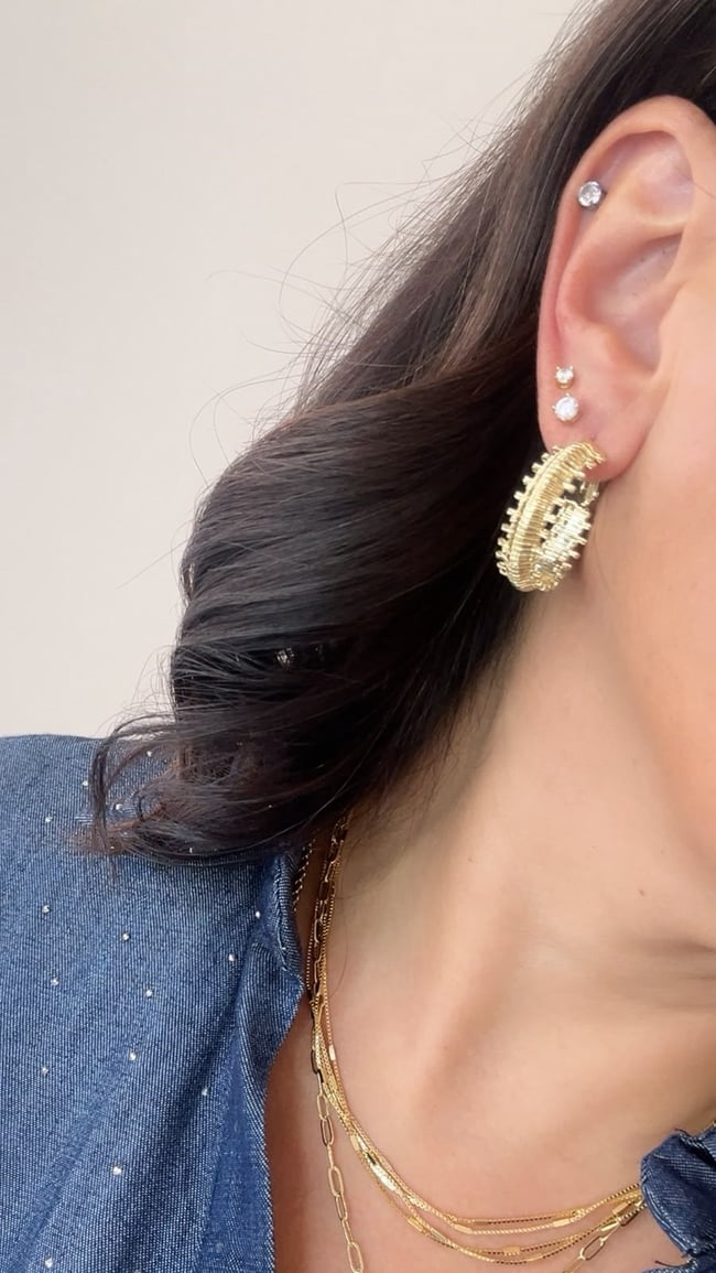 14K Gold Tırtıklı Halka Küpe 3cm