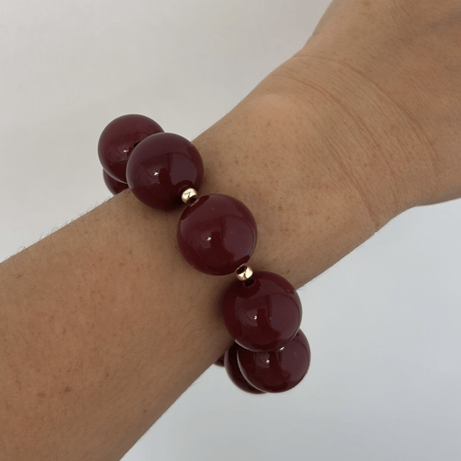 Bordo Boncuklu Dümen Kapamalı Bileklik 23cm
