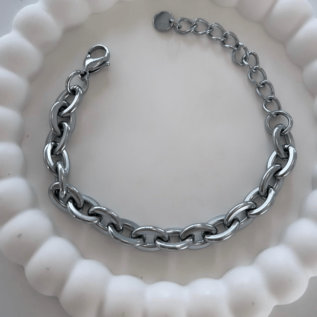 Çelik Halat Bileklik Gümüş 22cm