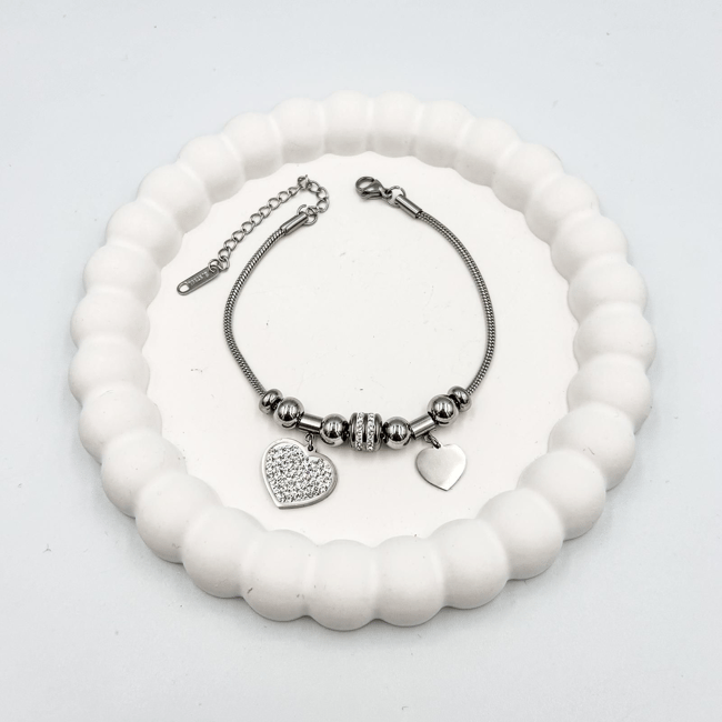 Çelik Kalpli Taşlı Bileklik 22cm