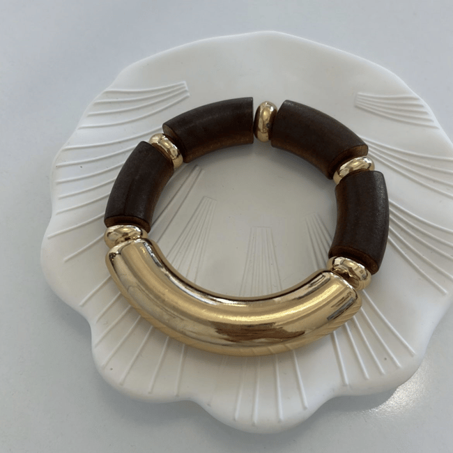 Gold Plaka Detaylı Ahşap Bilezik
