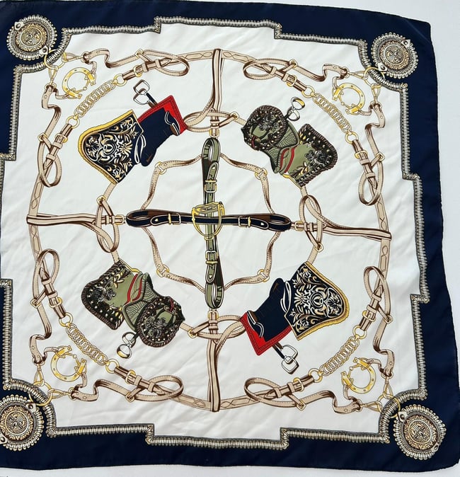 Lacivert Beyaz Desenli Fular 70*70cm
