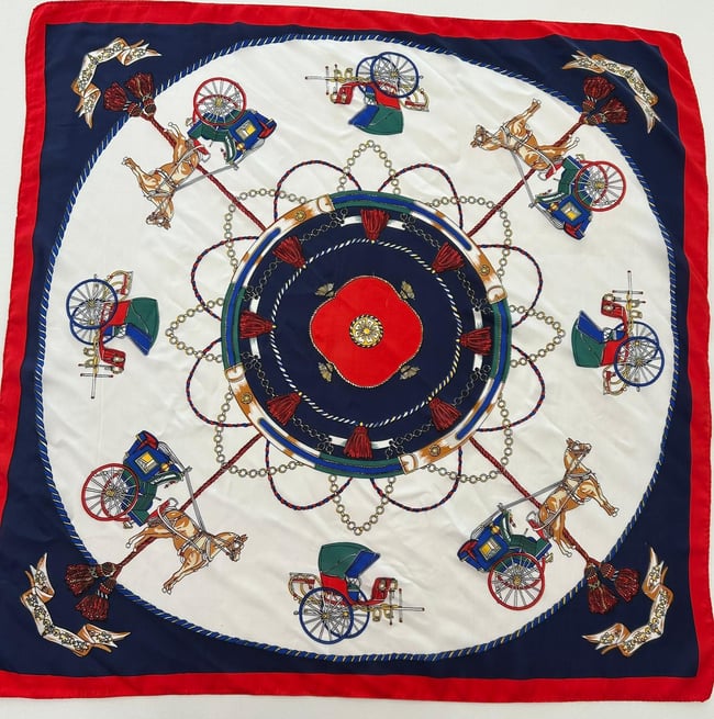 Lacivert -Kırmızı At Desenli Fular 70*70cm