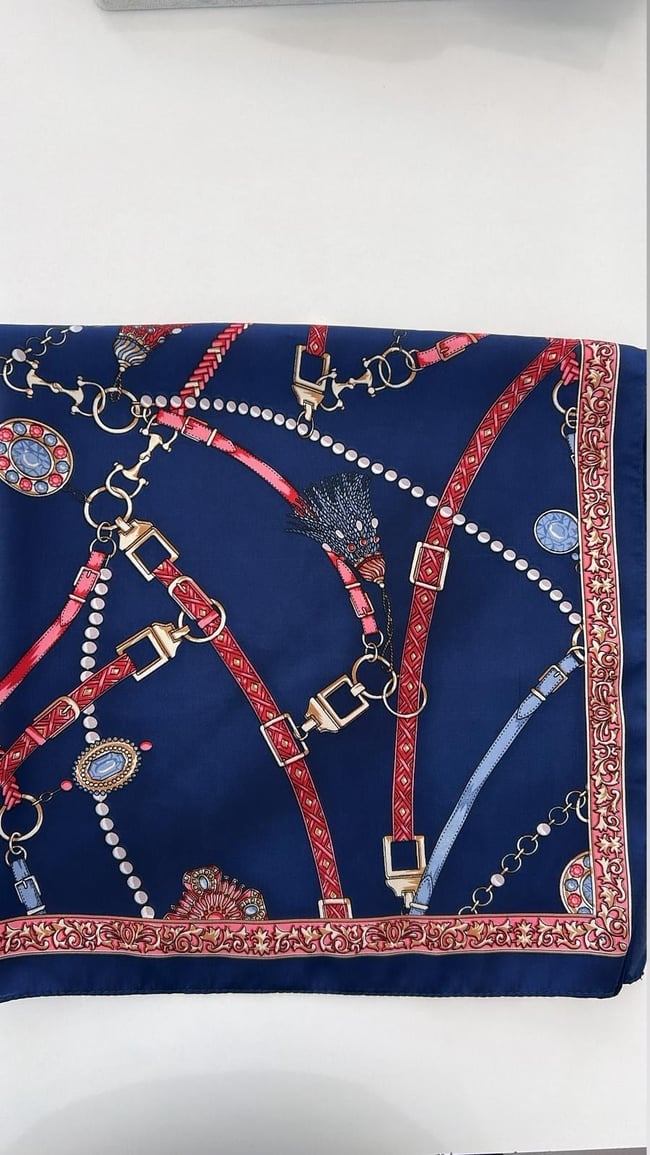 Lacivert Zincir Desenli Fular 70*70cm