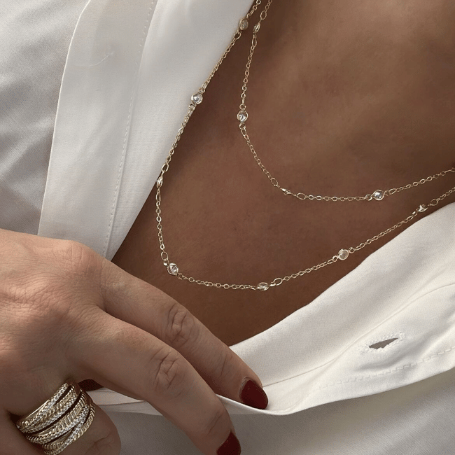 Özel Seri  14 k Gold Taşlı Kolye 95cm
