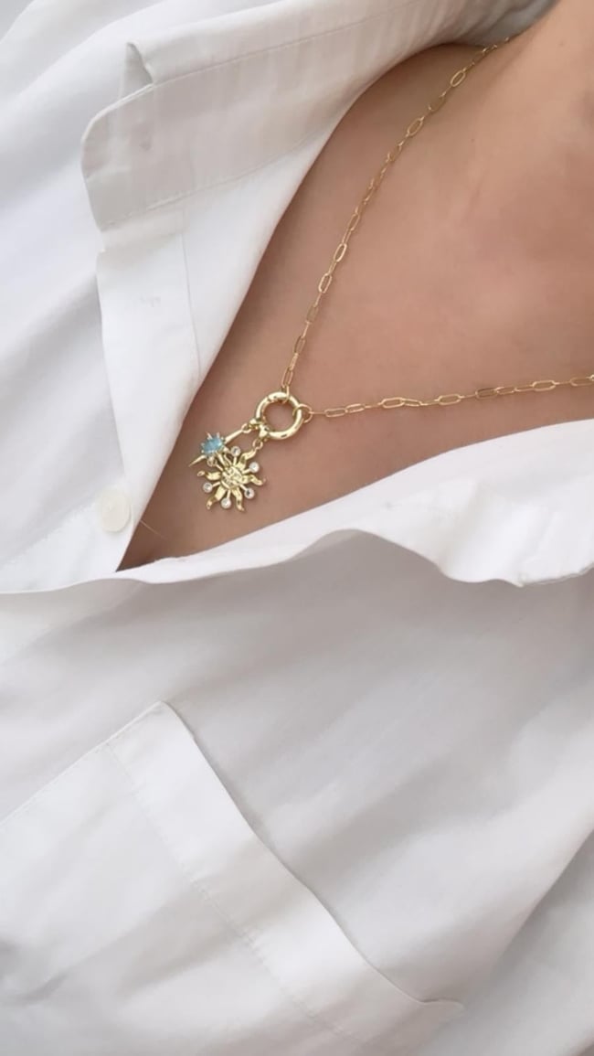 Özel Seri 14K Gold Mavi Taşlı Charmlı Kolye 45 cm