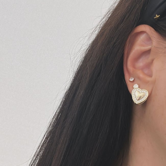 Özel Seri 14k Gold Taşlı Kalp Küpe