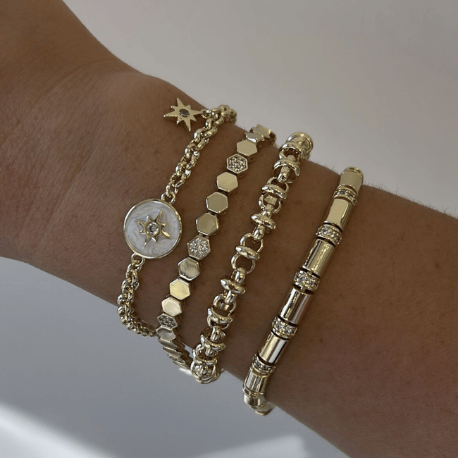 Özel Seri 14K Gold Taşlı Plaka Bileklik 19cm