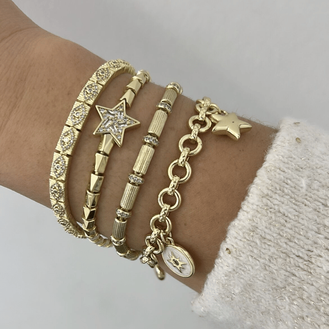 Özel Seri 14k gold Taşlı Yıldızlı Bileklik 19cm
