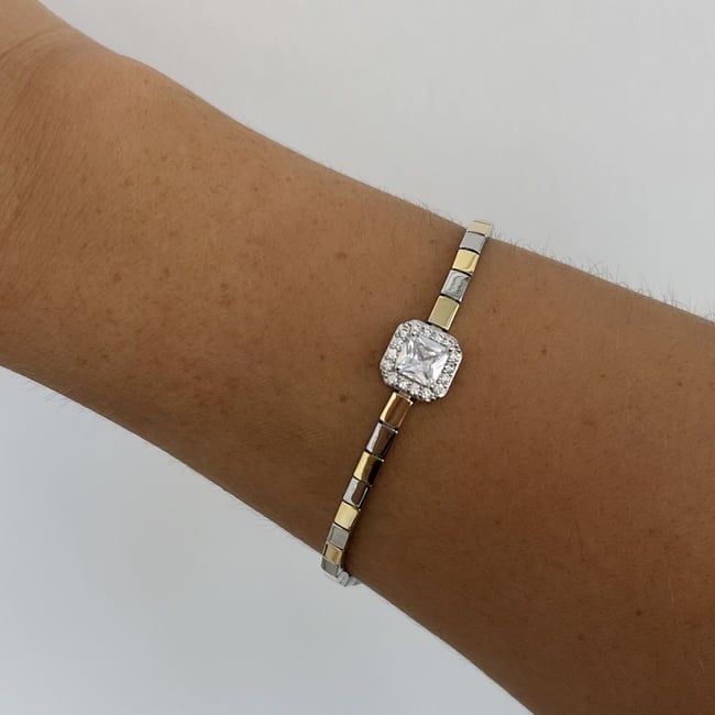 Özel Seri Baget Taşlı Gold- Gümüş Bileklik 19cm
