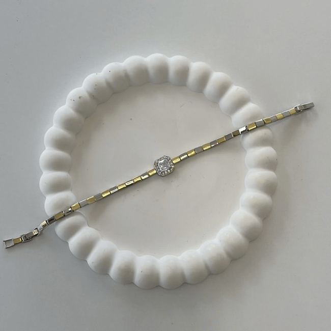 Özel Seri Baget Taşlı Gold- Gümüş Bileklik 19cm