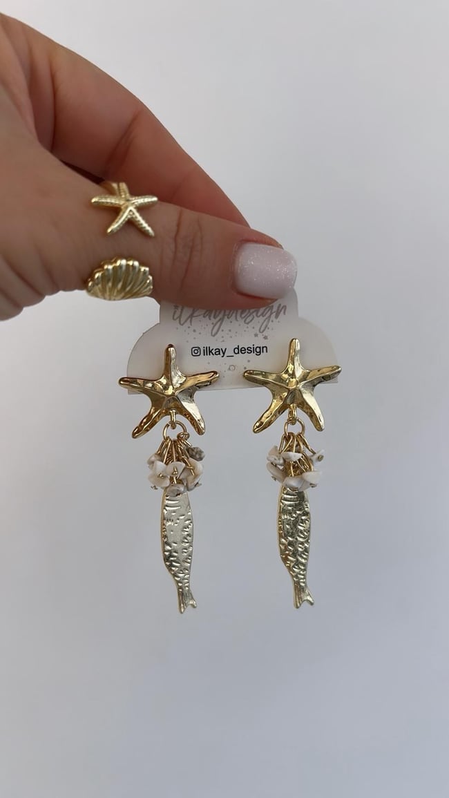 Özel Seri Deniz Yıldızlı Balıklı Küpe