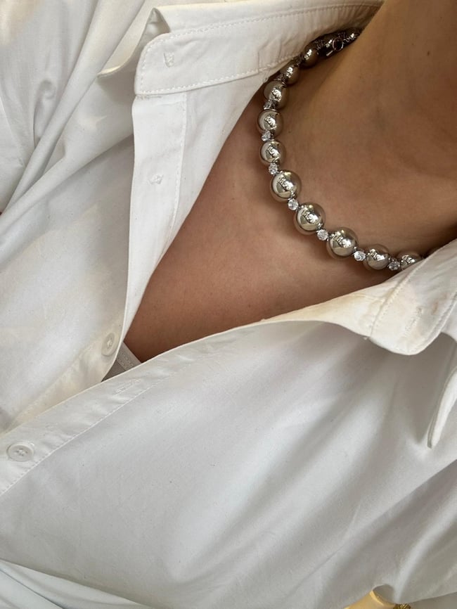 Özel Seri Gümüş Boncuklu Choker Kolye 