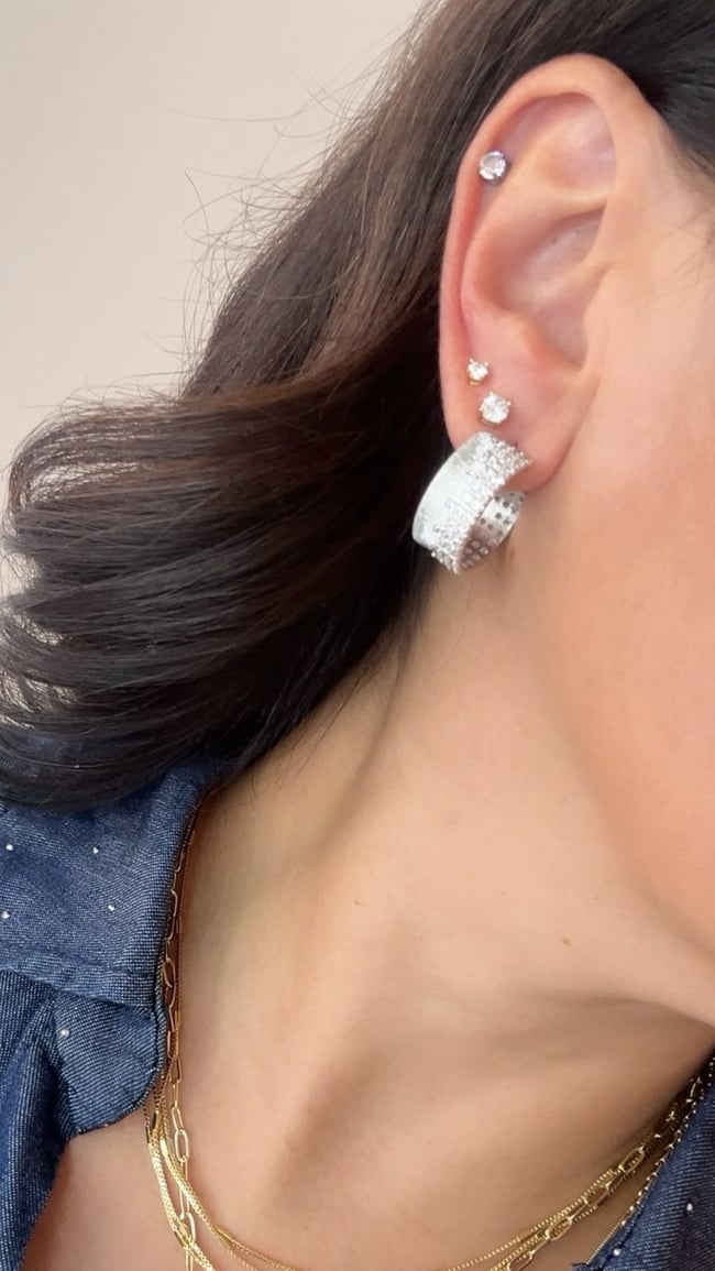 Özel Seri Gümüş Taşlı Kalın Halka Küpe 2cm