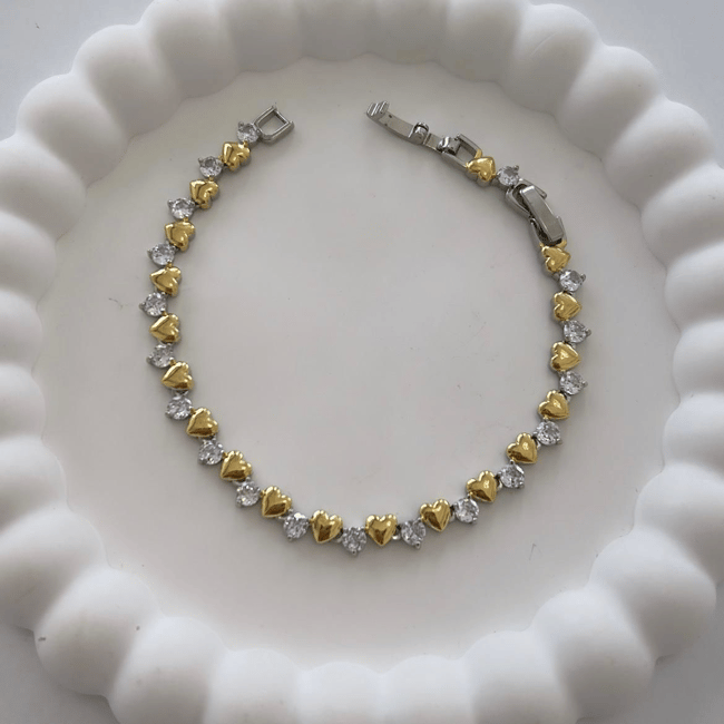 Özel Seri Kalpli Taşlı Bileklik 18cm