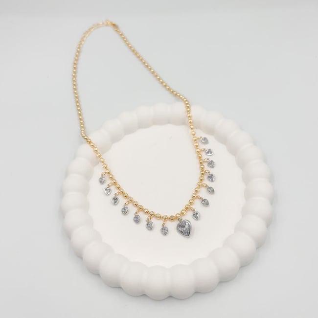Özel Seri Kalpli Taşlı Kolye 45cm