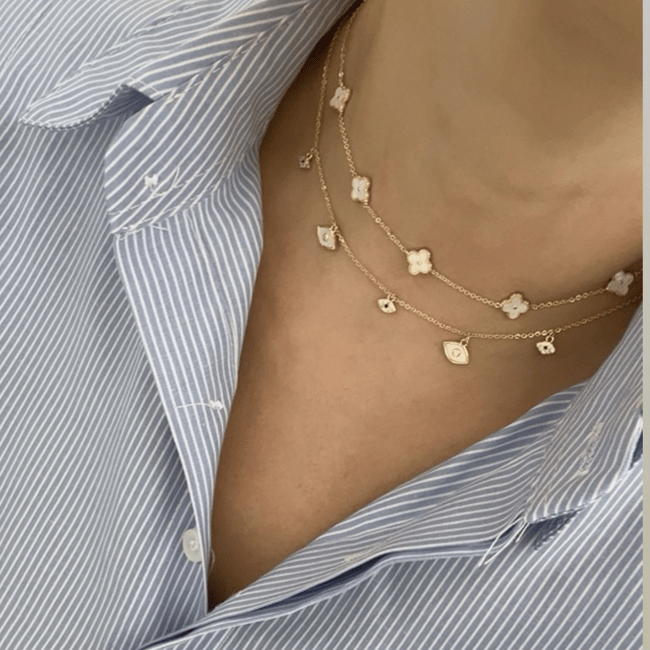 Özel Seri Sedefli Yonca Choker Kolye 42cm