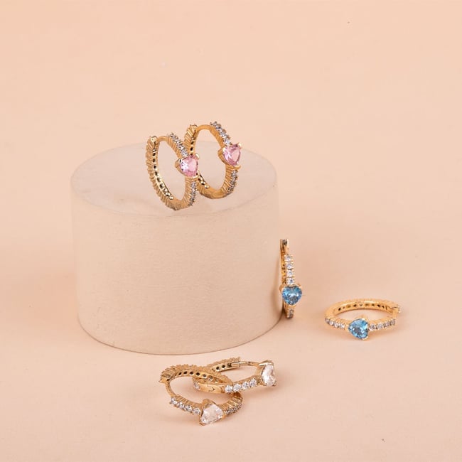 Özel Seri Taşlı Kalpli Halk Küpe 1,5cm