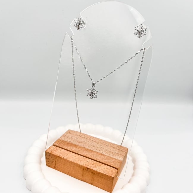 Özel Seri Zirkon Baget Taşlı Kar Tanesi Küpe Kolye Set 45cm