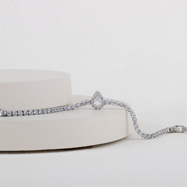 Özel Seri Zirkon Damla Taşlı Su Yolu Bileklik 18cm
