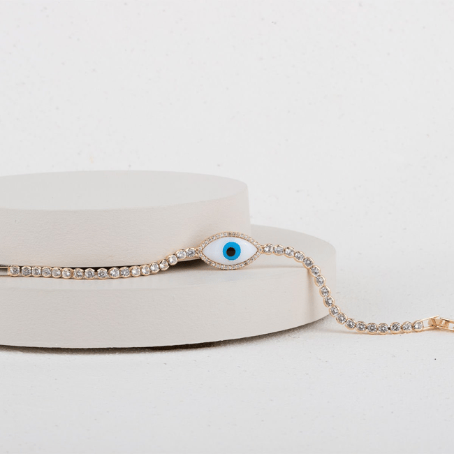 Özel Seri Zirkon Nazar Gözlü Su Yolu Bileklik 19cm