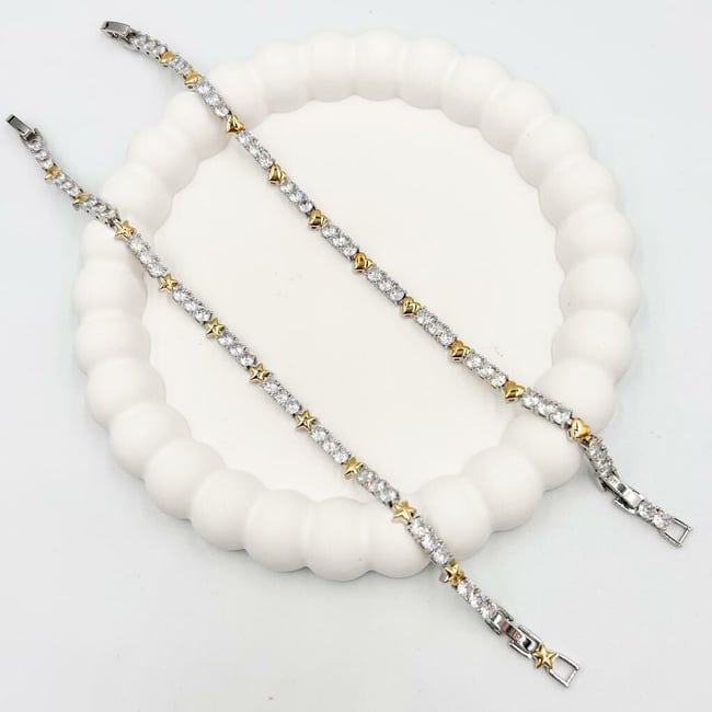 Özel Seri Zirkon Taşlı 2 Renkli  Su Yolu Bileklik 19cm