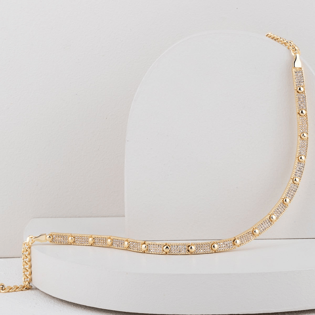 Özel Seri Zirkon Taşlı Choker Plaka Kolye 45cm