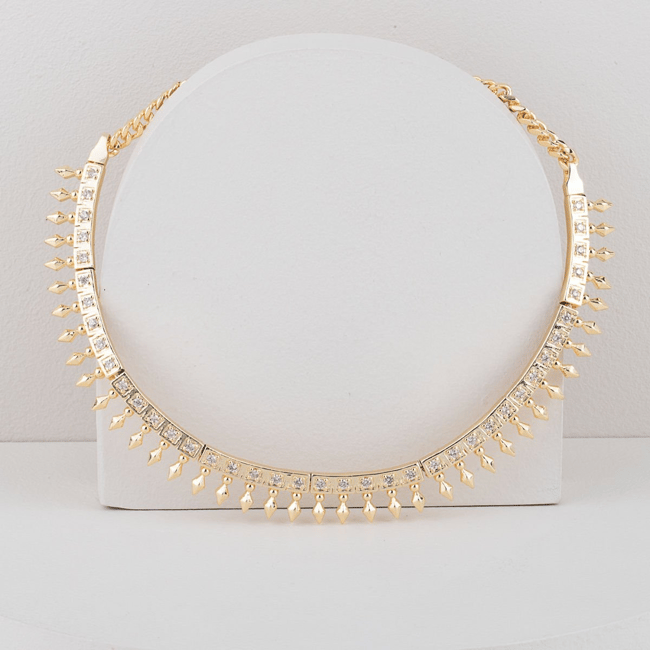 Özel Seri Zirkon Taşlı Çivili Choker Kolye 45cm